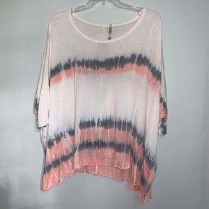 Mono B White Pink Gray Tie Dye Blouse